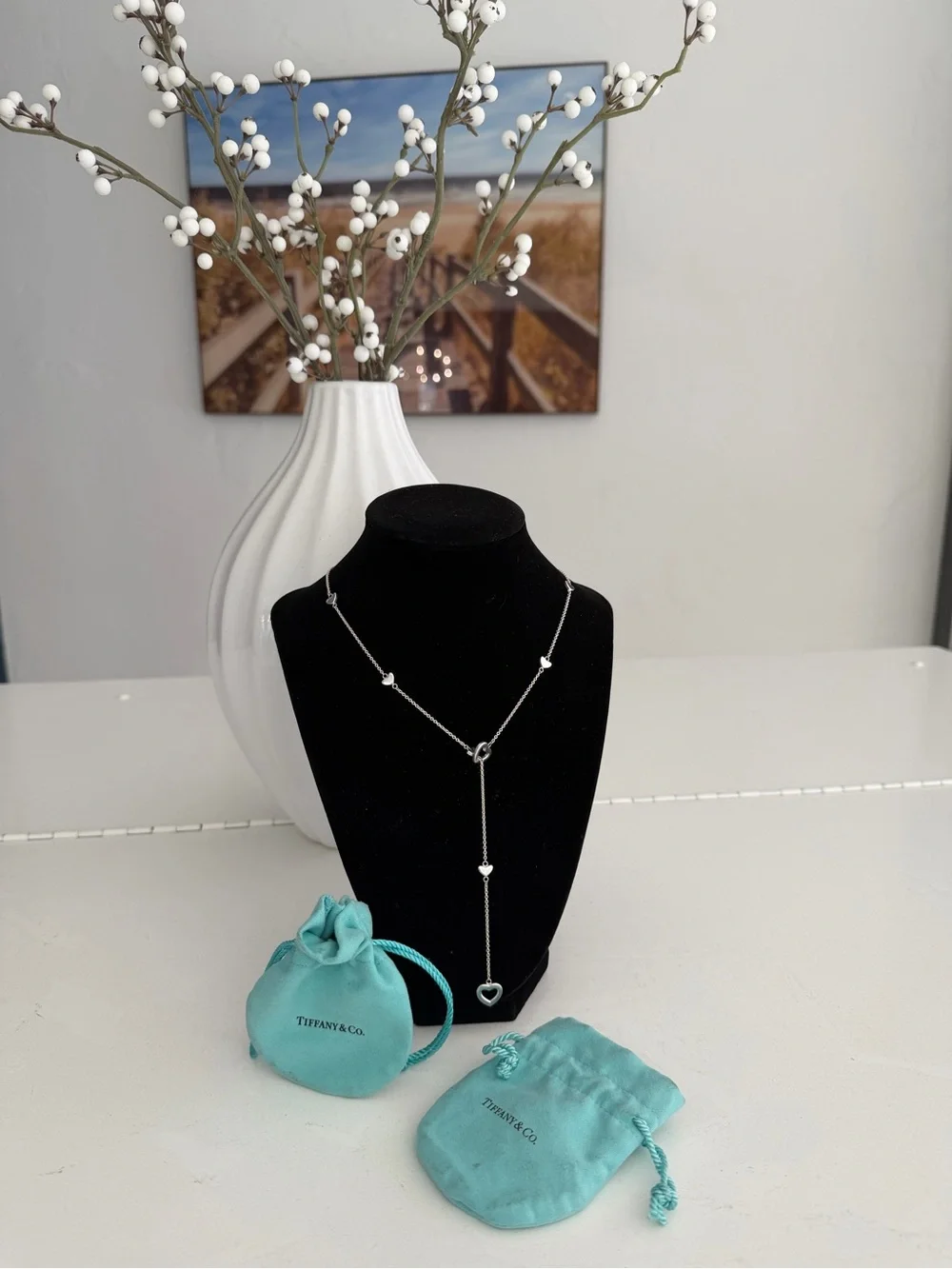 Tiffany & Co. Silver Heart Lariat Necklace with Drop